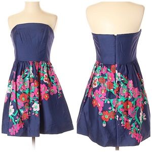 NWT Lilly Pulitzer Navy/Floral Strapless Dress 12